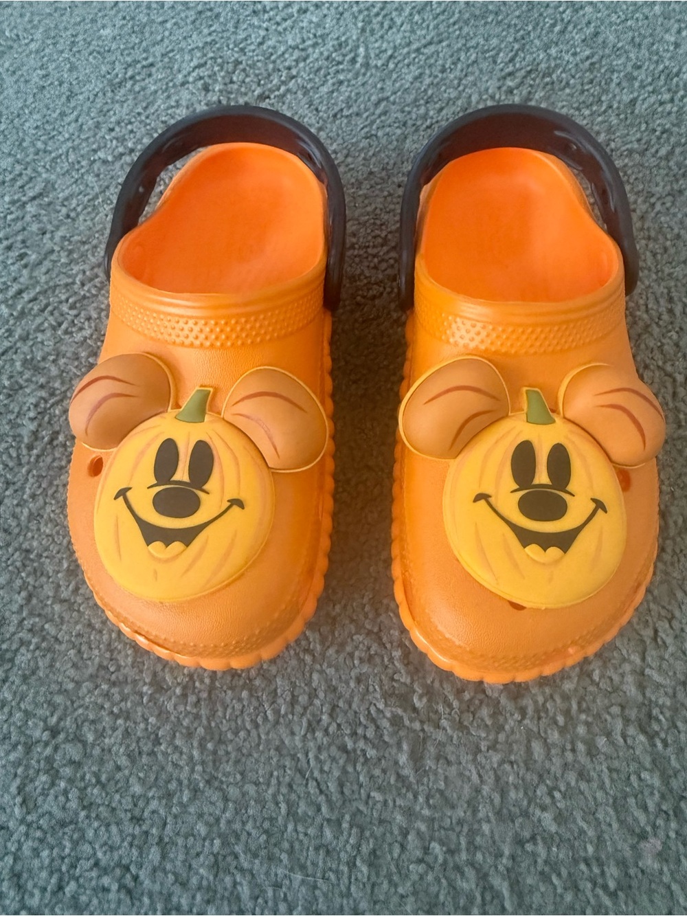 CROCS Kids Disney Orange Pumpkin-Mickey Mouse Halloween Clogs with Black Strap